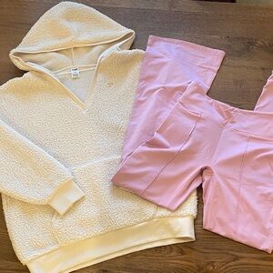 PINK Victoria's Secret Cream Sherpa Hoodie and Pink Pants Set